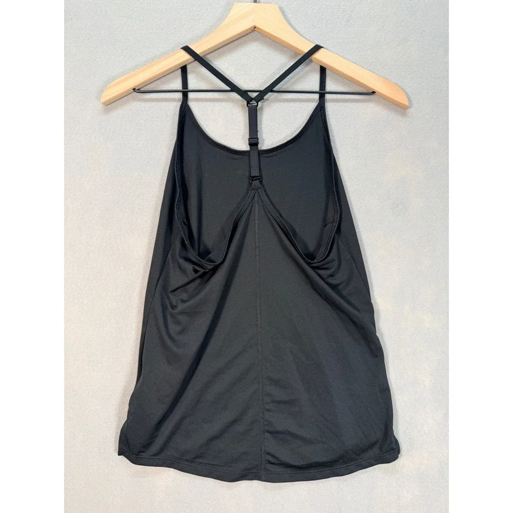 Nike Womens Black T-Back Adjustable Strap Activewear Tank Top Swoosh Logo